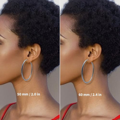 Lightweight Large Hoop Earrings Thin G23 Titanium Hypoallergenic 50 60 MM for Women Gift - size: 50mm
