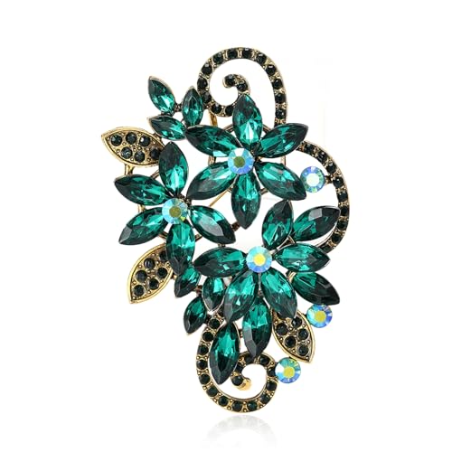 YOQUCOL Vintage Red Austrian Crystal Rhinestone Flower Shape Brooch Pin for Women - color: Green