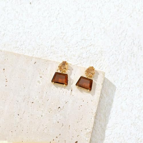 Flyonce Brown Earrings for Women, Sparkly Rhinestone Crystal Hypoallergenic Simple Dainty Small Triangle Drop Dangle Earring for Formal Summer Holiday - style: Pierced