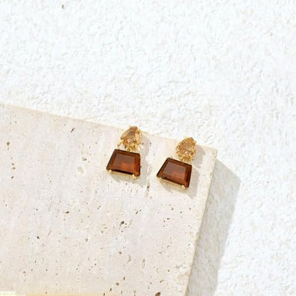 Flyonce Brown Earrings for Women, Sparkly Rhinestone Crystal Hypoallergenic Simple Dainty Small Triangle Drop Dangle Earring for Formal Summer Holiday - style: Pierced