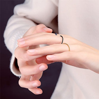 Women's Stainless Steel 1.1mm Rope Thin Wedding Ring Silver Rose Gold Plated Size 4 to 9 - color: 1.5mm, Black