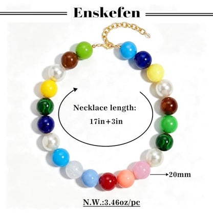 Chunky Beaded Necklaces for Women Statement Necklace | Bold Chunky Choker, Large Resin Beads, Adjustable Necklace, Boho Trendy Summer Beach Holiday Jewelry - color: Colorful-02