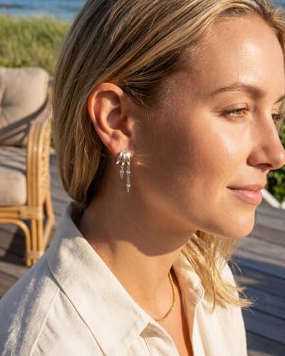Gold Earrings for Women Trendy 14K Gold Plated Dangle Earrings Small Hoop Huggie Drop Stud Earrings Cubic Zirconia Simple Minimalist Dainty Chain Tassel Hypoallergenic Earrings - color: Simple & Silver
