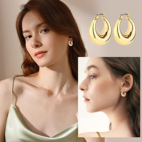 Wgoud 6 Pairs Chunky Gold Hoop Earrings for Women, 14K Gold Plated Hoop Earrings Hypoallergenic, Thick Lightweight Twisted Huggie Hoops Earring Set for Women’s Jewelry GIfts - color: 6 Gold Hoops set