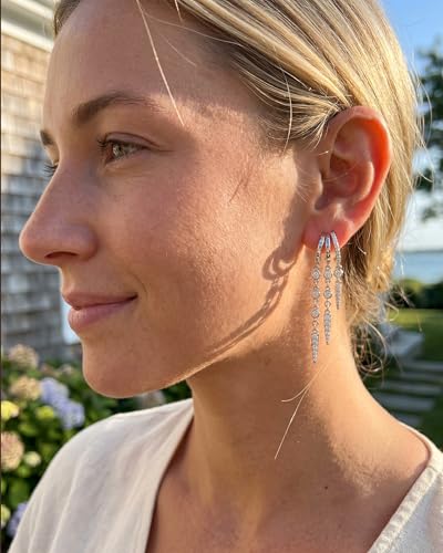 Gold Earrings for Women Trendy 14K Gold Plated Dangle Earrings Small Hoop Huggie Drop Stud Earrings Cubic Zirconia Simple Minimalist Dainty Chain Tassel Hypoallergenic Earrings - color: Tassel & Silver