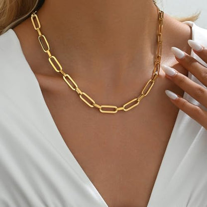 Gold Cross Women's Necklace 18K Gold Plated Stainless Steel Handmade Pearl Necklace Gold Paperclip Necklace, Fashion Jewelry Gifts - style: 2.5"