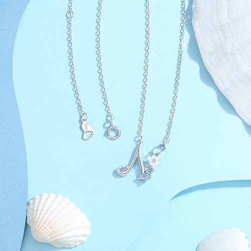 VIKI LYNN Initial Necklace for Women 925 Sterling Silver Initial A to Z Letter Pendant Necklace with Blue Flower Cubic Zirconia Birthday Engagement Gift for Women,Mom, Couple - style: Letter N