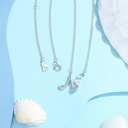 VIKI LYNN Initial Necklace for Women 925 Sterling Silver Initial A to Z Letter Pendant Necklace with Blue Flower Cubic Zirconia Birthday Engagement Gift for Women,Mom, Couple - style: Letter N