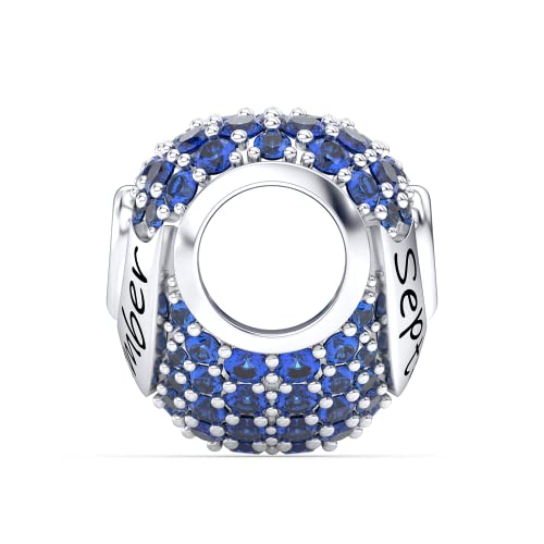 Birthstone Charms Love Heart Openwork Bead Charm for Women Bracelets and Necklaces 925 Sterling Silver with 5A Cubic Zirconia,Jewelry Gifts Women - color: September Birthstone Charms