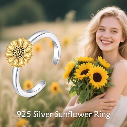 Celtic Knot/Mushroom/Ladybug Toe Rings Sterling Silver Irish Celtic Adjustable Toe Band Ring Pinky Rings Foot Jewelry for Women - style: Sunflower
