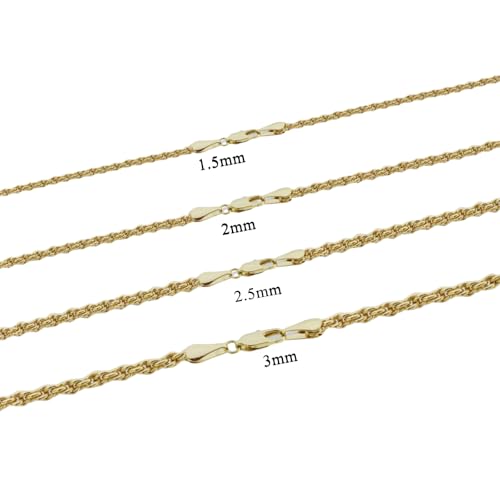 14k Solid Yellow Gold Rope Chain Necklace for Women and Men 1.5/2/2.5/3mm Width with Lobster Clasp Hypoallergenic Dainty Layering Chain Gift Ready 16-30 Inch - size: 20 inch, style: 1.5mm wide