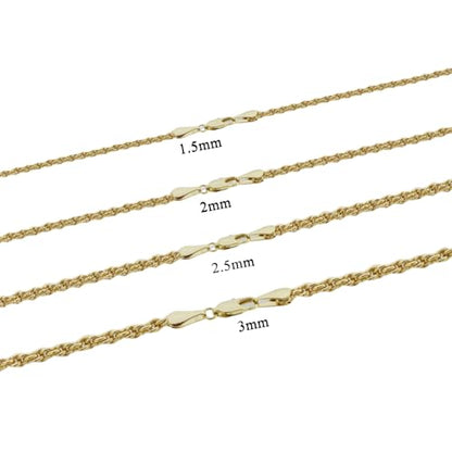 14k Solid Yellow Gold Rope Chain Necklace for Women and Men 1.5/2/2.5/3mm Width with Lobster Clasp Hypoallergenic Dainty Layering Chain Gift Ready 16-30 Inch - size: 20 inch, style: 2mm wide