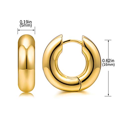Small Huggie Hoop Earrings For Women, Real Gold Plated Croissant Square Round Earrings Lightweight Everyday Jewelry Hypoallergenic for Sensitive Ears - color: Small Round Hoop