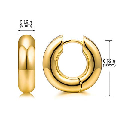 Small Huggie Hoop Earrings For Women, Real Gold Plated Croissant Square Round Earrings Lightweight Everyday Jewelry Hypoallergenic for Sensitive Ears - color: Small Round Hoop
