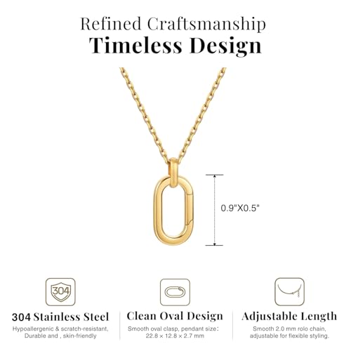 SAMYA Stainless Steel Necklace for Women | Minimalist Oval Clasp Necklace and Paperclip Chain Necklace, Modern Gold Silver Tone Necklace - color: Gold