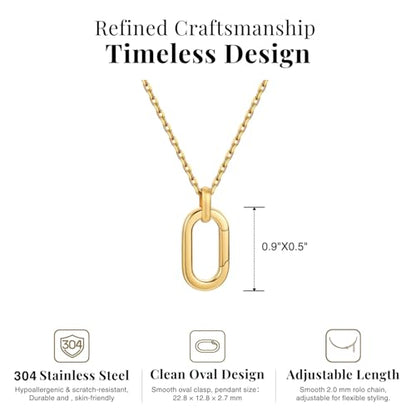 SAMYA Stainless Steel Necklace for Women | Minimalist Oval Clasp Necklace and Paperclip Chain Necklace, Modern Gold Silver Tone Necklace - color: Gold