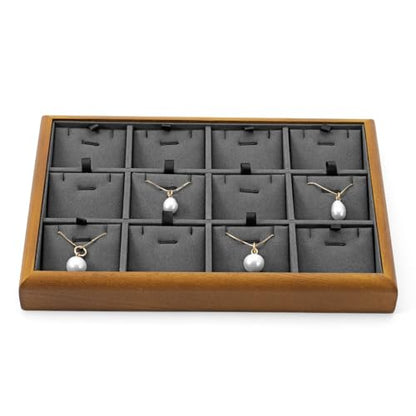 Oirlv Dark Grey Wood Jewelry Pendant Display Tray | Dark Grey Solid Wood Frame, Soft Microfiber Lining, 9.84X17X1.18in, Elegant Display, Perfect for Necklaces and Pendants - color: Grey, size: 12 insert