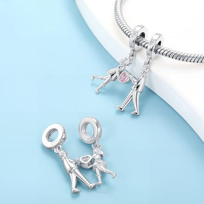 Family Love Mother Daughter Grandma Charm 925 Sterling Silver fits Bracelets Necklace Pendant Bead Charms Jewelry Gift for Women Family Friends - color: Forever Lovers Charms