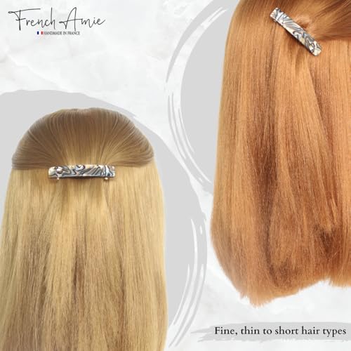 French Amie Bar Onyx Silver Grey Small 2 1/4 Inch Hair Clip Barrette | Handmade Cellulose Acetate Durable Grip For Women Girls Teens Everyday Style - color: Onyx Silver Grey