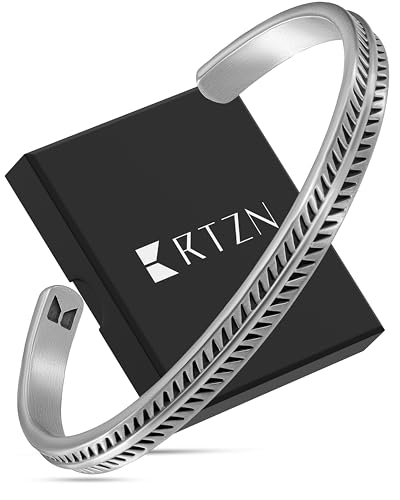 Cuff Bracelet for Men Premium Stainless Steel Mens Bangle Bracelets Silver Cuff Bracelet Waterproof & Non-Tarnish Minimal Western Bracelet - color: Feather Bone, size: Large