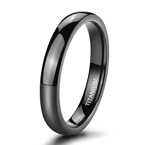 TIGRADE Black Titanium Ring 2mm 4mm 6mm 8mm Dome High Polished Wedding Band Size 3-14.5 - color: 4mm, size: 3.5