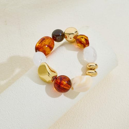 WOWORAMA Chunky Beaded Bracelets for Women Colorful Large Square Beads Bracelet Boho Acrylic Resin Stretch Bracelets Statement Chunky Bracelet Summer Jewelry - color: Large-brown
