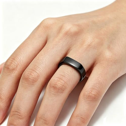 Square Signet Style Titanium Steel Classical Wedding Engagement Ring | Classical Simple Plain Wedding Engagement Statement Ring,Square Shape Signet Style Titanium steel Steel - color: Black