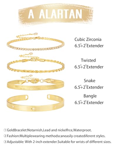 Gold Bracelets for Women 14K Gold Plated Stack Trend Bracelets Charm Paperclip Chain Cuban Link Layered Waterproof Bracelet Dainty Bracelet for Women Jewelry Gifts - color: Gold