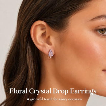 Gempires Huggie Hoop Earrings for Women | Cubic Zirconia Fashion Earrings Collection | Gold, Silver & Rose Gold Tone Styles | Lightweight Everyday Jewelry - color: Floral Crystal Drop
