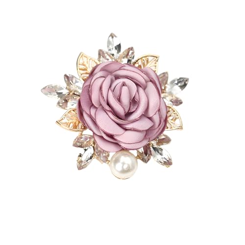 Rose Flower Brooch Pin for Women Fashion Dainty Gold Plated 3D Red Roses Floral Crystal Brooch Pin Birthday Dress Suit Accessories Jewelry - style: Pink Rose Pearl