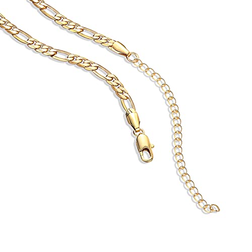 PAVOI Chain Necklace for Women, 14K Gold Plated Adjustable Layering Chain - style: Figaro-L
