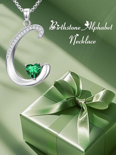 A to Z Initial Birthstone Pendant Necklaces Name Jewelry for Women | 18K White Gold Plated Personalized Alphabet Jewelry Anniversary Christmas Birthday Gifts for Wife Her Daughter Girlfriend - color: C Initial-05-May