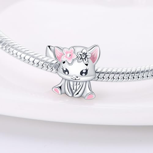 HappyStar 925 Sterling Silver Animal Dogs Charms Pendants fit Pandora Bracelets Necklaces Flowers Sports Travel Charms for Bracelets Women Jrwelry Gifts(with one Spacer Bead Charms) - style: 1-Flower Rabbit Beads