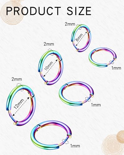 JELIEE 9 Pairs 316L Surgical Stainless Steel Small Hoop Earrings 8mm 10mm 12mm Hypoallergenic Thin Hoop for Men Women Huggie Hoop Earrings Cartilage Helix Lobes Multiple Piercing Jewelry