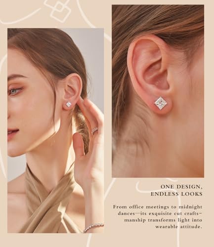 "STUNNING FLAME" Trillion-cut/Cushion-cut/Emerald-cut/Marquise-cut ... 18K White Gold Plated Sterling Silver Cubic Zirconia Simulated Diamond Stud Earrings for Women - color: Princess-Cut, size: small-white gold plated silver