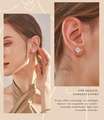 "STUNNING FLAME" Trillion-cut/Cushion-cut/Emerald-cut/Marquise-cut ... 18K White Gold Plated Sterling Silver Cubic Zirconia Simulated Diamond Stud Earrings for Women - color: Princess-Cut, size: small-white gold plated silver