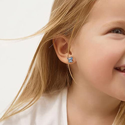 Bestyle Gold Butterfly Earrings for Women, Dainty Cute Birthstone Studs Hypoallergenic Jewelry, Great Birthday Gift - style: 03.March(Aquamarine)-STUD