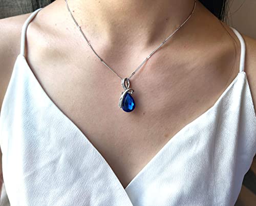 4 Pieces Fashion Teardrop Crystal Rhinstone Pendant Necklace Earring Bracelet Jewelry Set for Women Lady Wedding Birthday Party Prom Gifts - color: Royal Blue