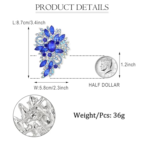 EVER FAITH Women's Austrian Crystal Wedding Flower Leaf Bouquet Brooch - color: Royal Blue Silver-Plated-Base