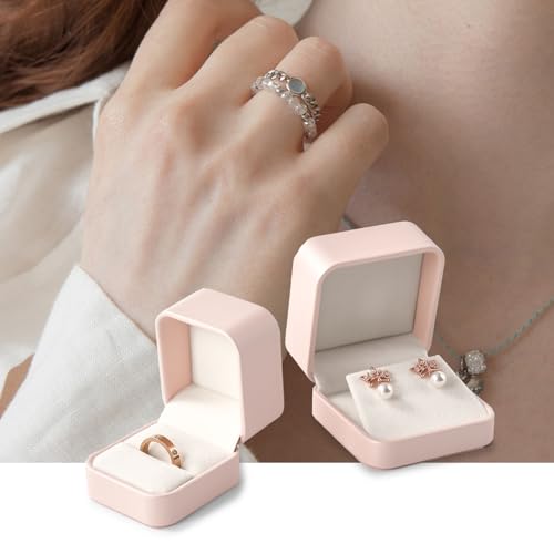 Oirlv Luxury Leather Jewelry Ring Box Engagement Ring Box Wedding Day Keepsake Case Bridal Photo(Pink) - color: Pink, size: Ring Box