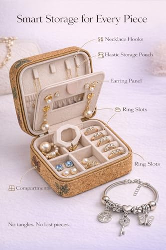 Vibrant Mandala Cork Jewelry Case – Small Square Zip Organizer for Women – Stylish Gift for Travel and Vanity (Mosaic Pattern) - style: Mosaic Muse