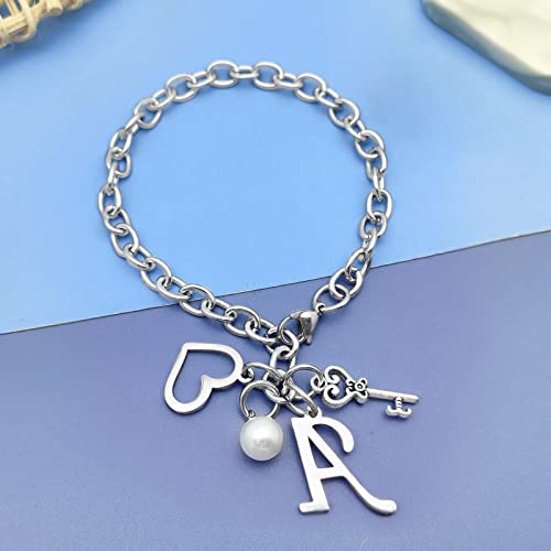 Initial A-Z Bracelets Gift for Women Girls Stainless Steel Chain Bracelet 26 Alphabet Jewelry Gifts for Birthday Anniversary Letter Bracelet Monogram Gifts for Sister Friend Girlfriends Mom 8.26 Inch - color: A