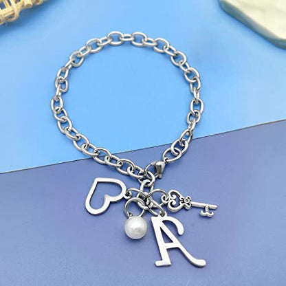 Initial A-Z Bracelets Gift for Women Girls Stainless Steel Chain Bracelet 26 Alphabet Jewelry Gifts for Birthday Anniversary Letter Bracelet Monogram Gifts for Sister Friend Girlfriends Mom 8.26 Inch - color: A
