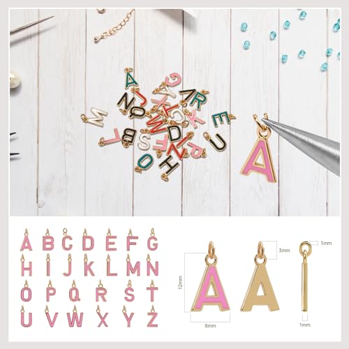 18K Gold Filled A-Z Alphabet Letters Charms,26Pcs Initial A-Z Alphabet Charms,Bracelet Necklace Earrings Charms for DIY Jewelry Making - color: Pink