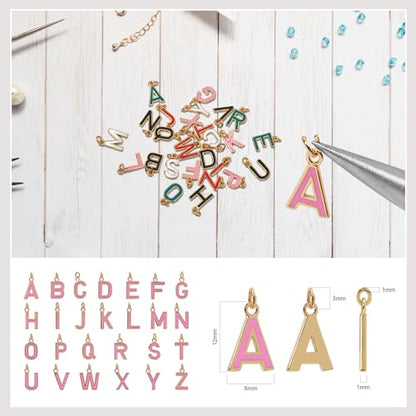 18K Gold Filled A-Z Alphabet Letters Charms,26Pcs Initial A-Z Alphabet Charms,Bracelet Necklace Earrings Charms for DIY Jewelry Making - color: Pink