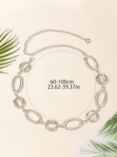 Circle Chain Belt Silver Waist Chain Women Waist Jewelry Body Chain Metal Chunky Chain Belts for Dress - color: 39 inch-Silver