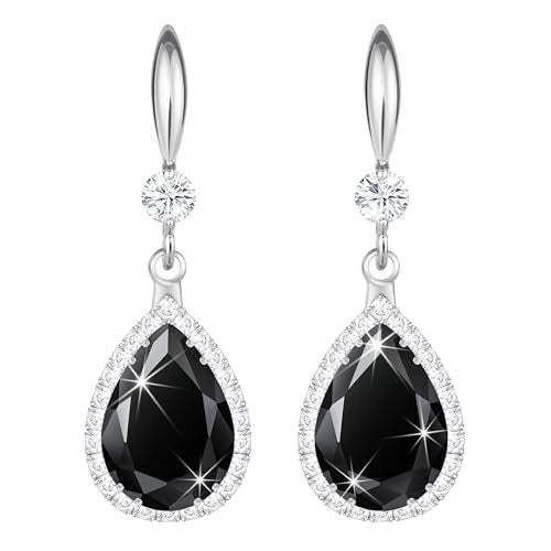 Linawe Imitation Diamond Dangle Earrings for Women Trendy, Rhinestone Drop Chandelier Earrings, Teardrop Crystal Cubic Zirconia Wedding Jewelry Set, 14K Gold/Rose Gold/Silver Tone - color: Silver,Blk