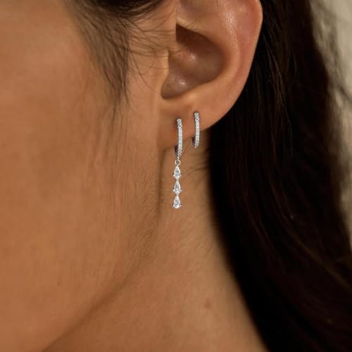 NIXMAX Gold/Silver CZ Dangle Hoop Earrings Set for Women Drop Earrings | 14K Gold Silver Plated，Cartilage Earrings Stack Set for Multiple Piercing,Huggie Earrings,Hypoallergenic,Jewelry Gifts - style: SL-cz dangle set-2 Pairs