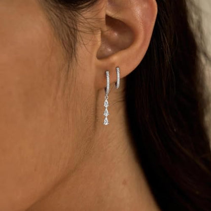 NIXMAX Gold/Silver CZ Dangle Hoop Earrings Set for Women Drop Earrings | 14K Gold Silver Plated，Cartilage Earrings Stack Set for Multiple Piercing,Huggie Earrings,Hypoallergenic,Jewelry Gifts - style: SL-cz dangle set-2 Pairs