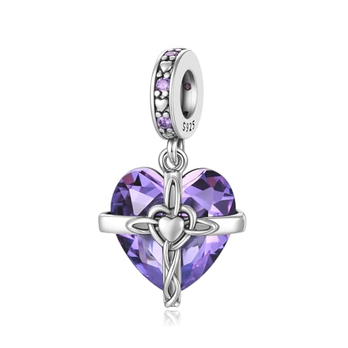 Birthstone Charms 925 Sterling Silver Heart Charms for Bracelets and Necklaces Birthday Day Christmas Gifts For Women - color: B-February